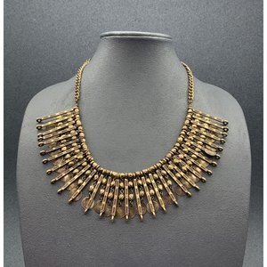 Retro BoHo Statement Necklace Gold Bars Arrows Faceted Disc Dangles Chunky Chain